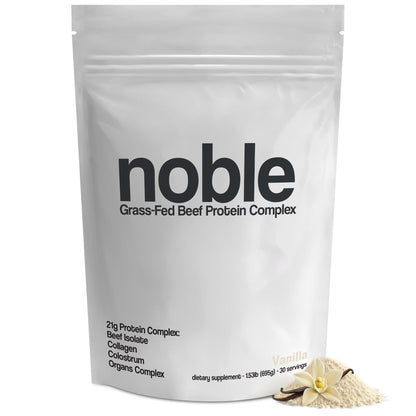 Noble Grass-Fed Beef Protein Powder with Collagen & Colostrum – Vanilla, 30 Servings | Keto & Gluten-Free