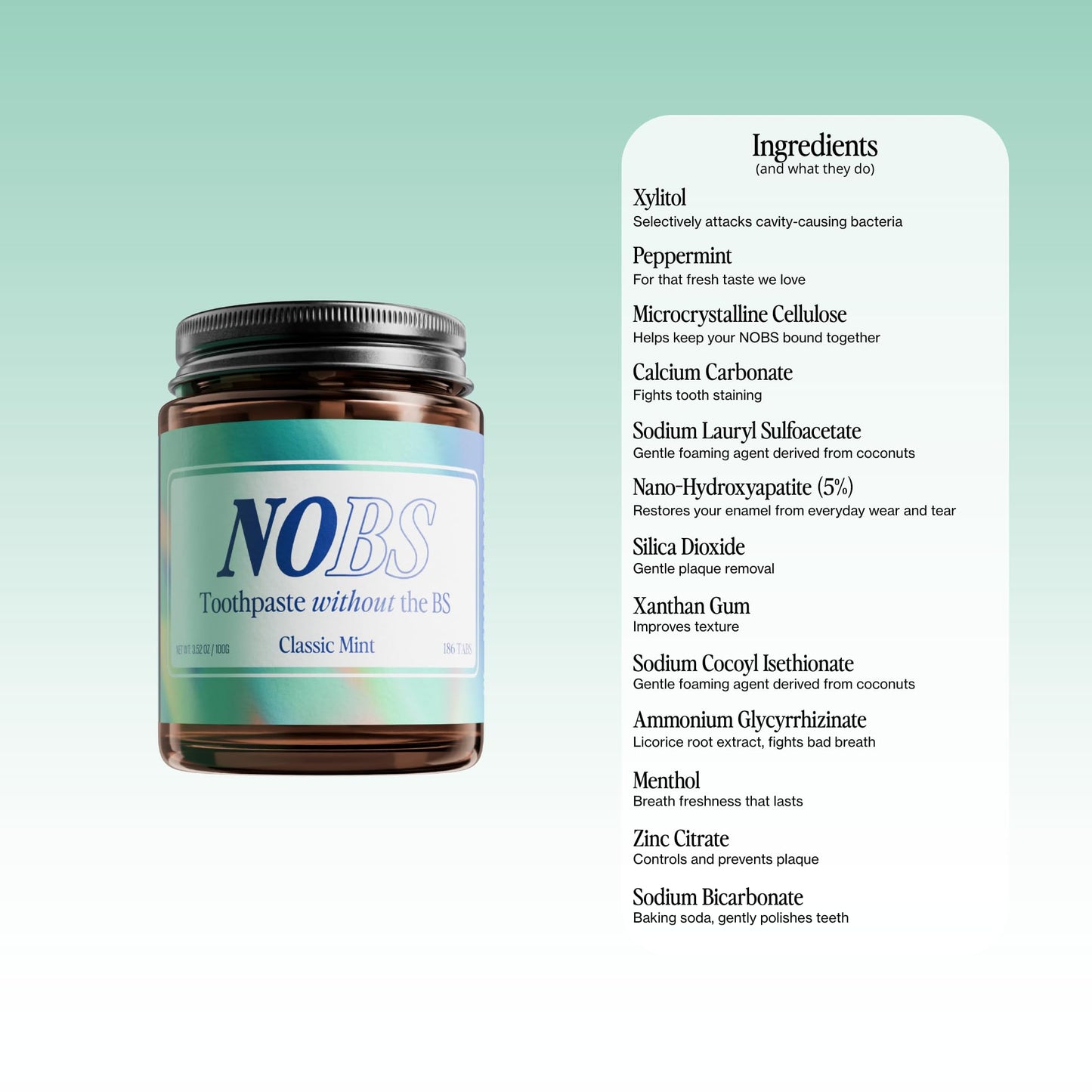 NOBS Toothpaste Tablets - Fluoride-Free, Plastic-Free, Nano Hydroxyapatite