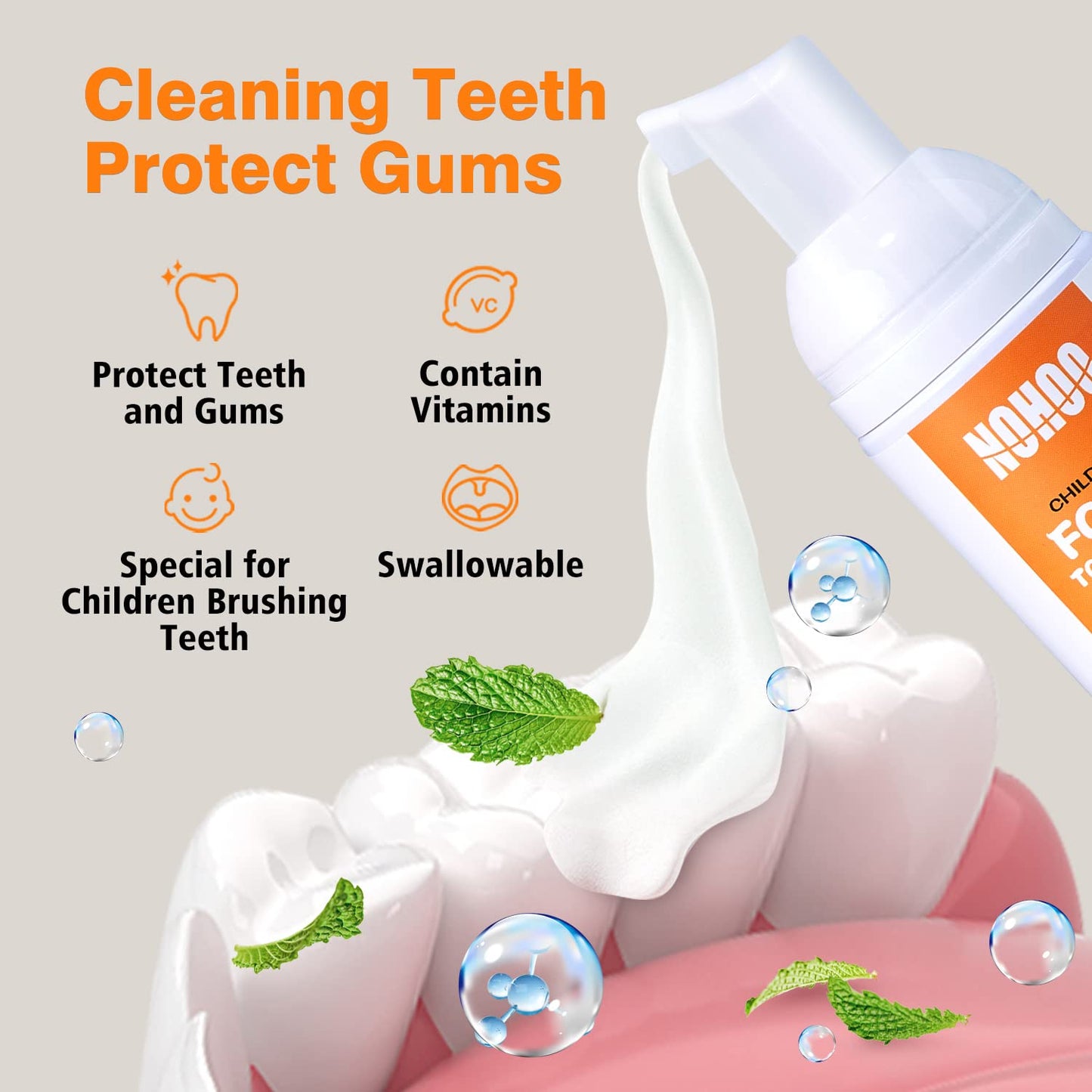 NOHOO Fluoride Free Foam Toothpaste for Kids Orange Flavor – 2 Pack