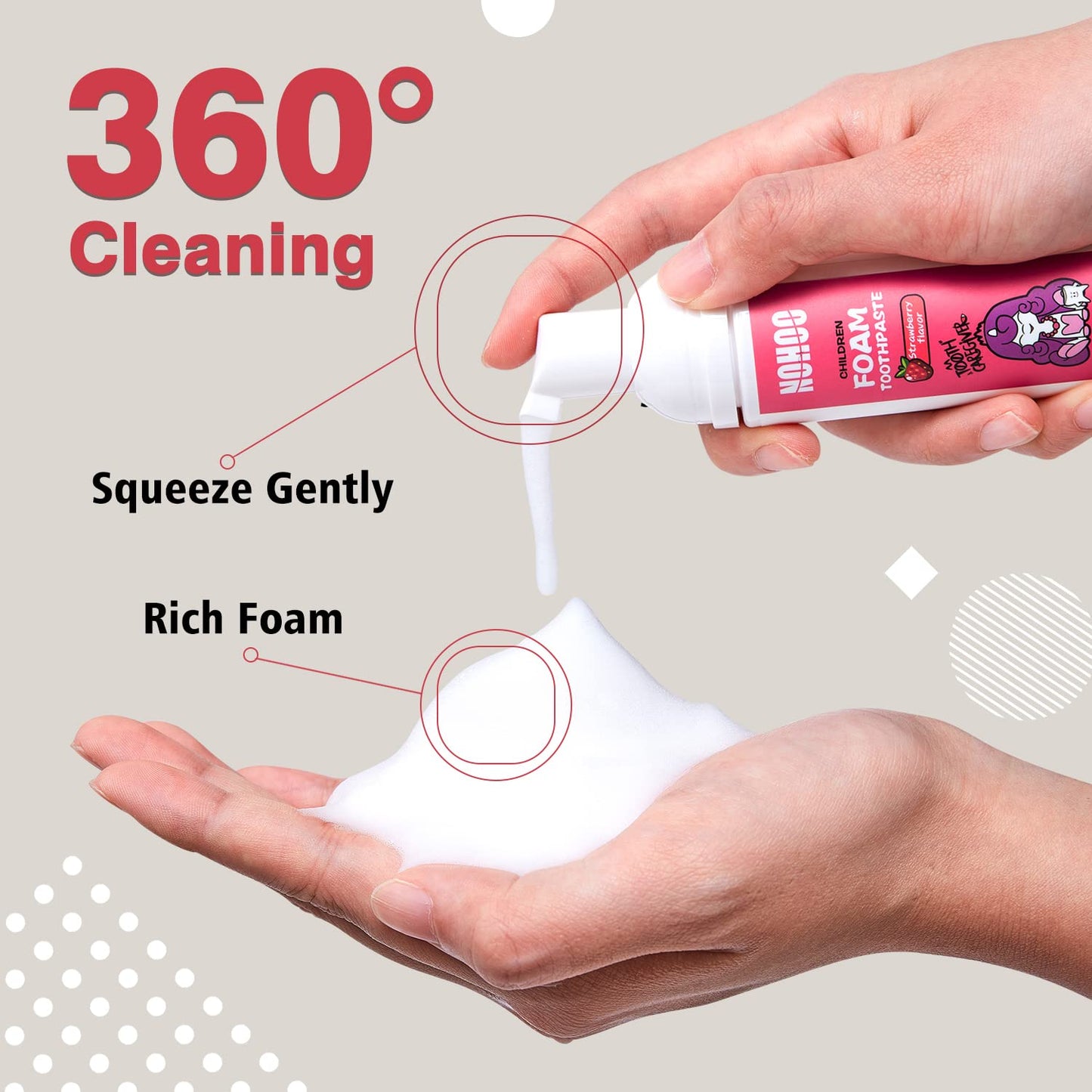NOHOO Fluoride-Free Foam Toothpaste for Kids – Strawberry & Peach (60ml, 2 Strawberry + 2 Peach)