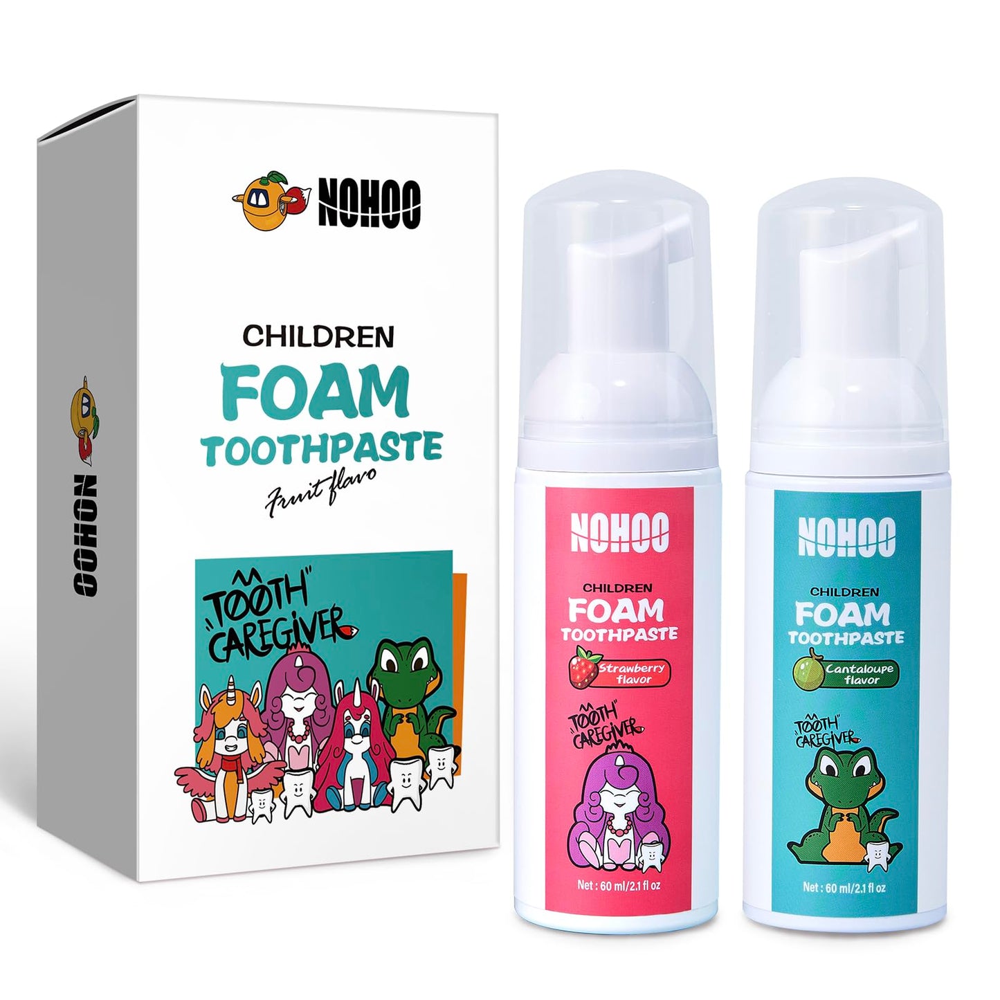 NOHOO Fluoride Free Foam Toothpaste for Kids – Strawberry & Canteloupe