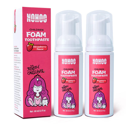 NOHOO Fluoride-Free Strawberry Foam Toothpaste for Kids (2-Pack) - Gentle Training Toothpaste