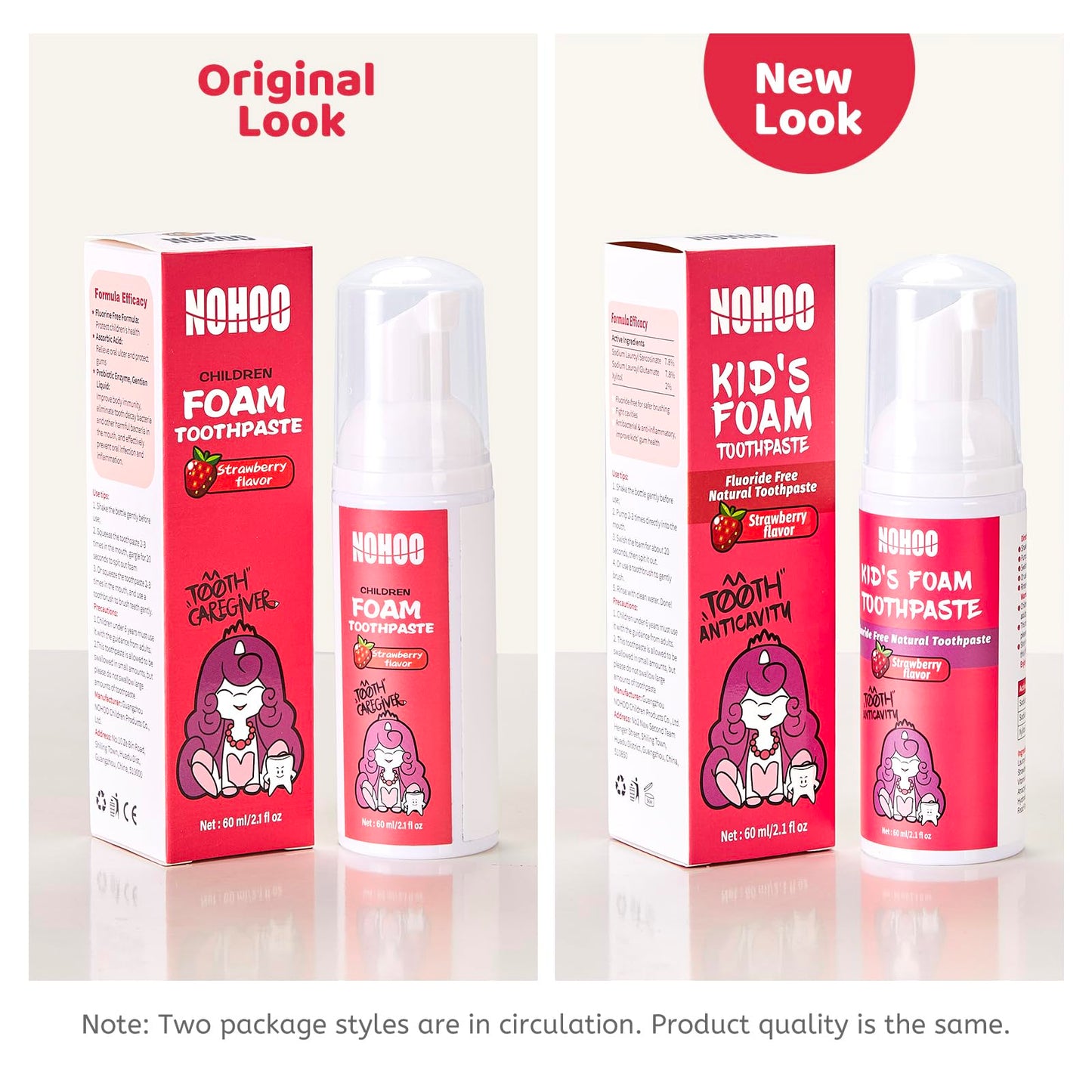 NOHOO Fluoride-Free Strawberry Foam Toothpaste for Kids (2-Pack) - Gentle Training Toothpaste