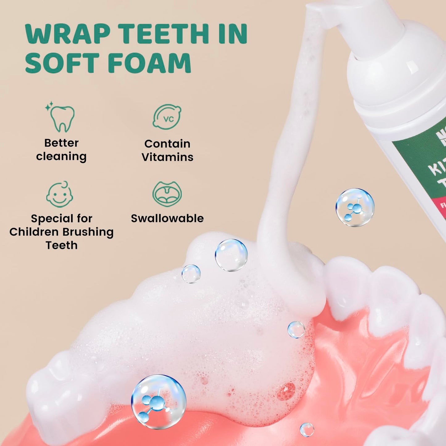 NOHOO Fluoride-Free Foam Toothpaste for Kids – Watermelon Flavor (2 Pack)