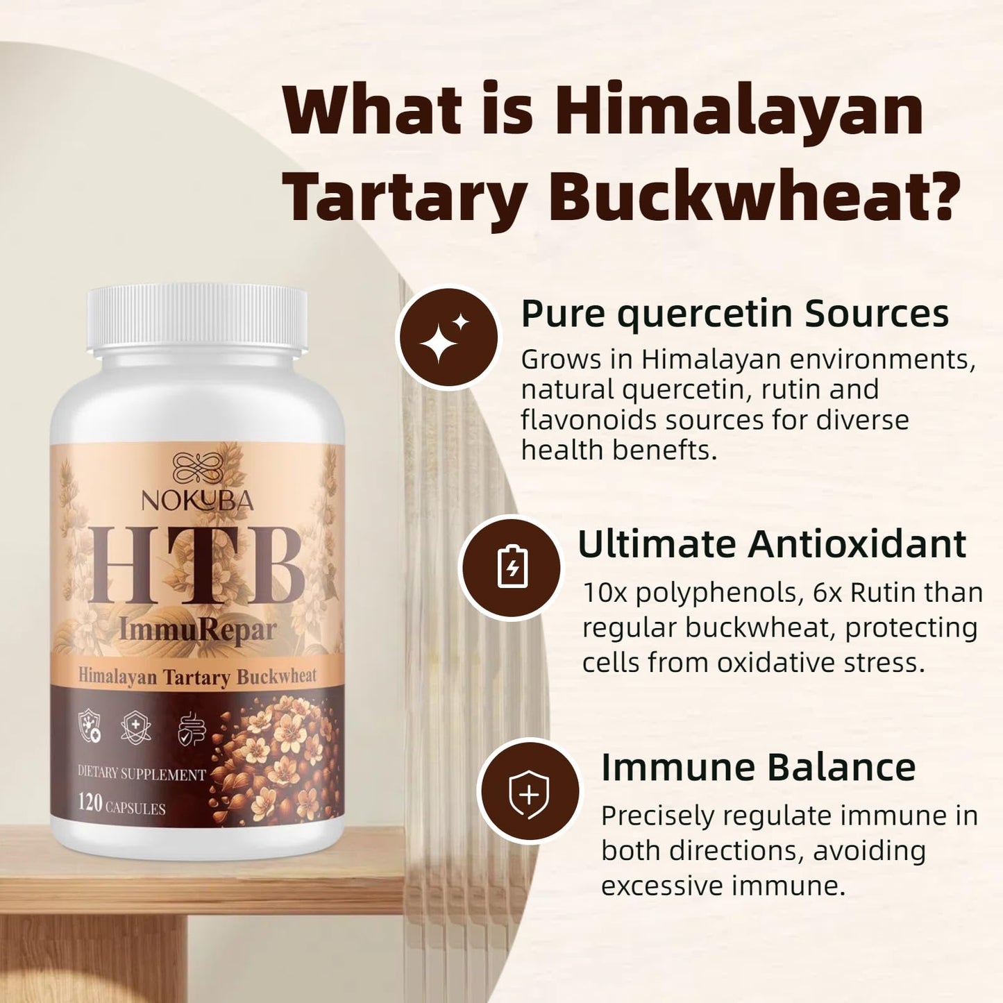 Nokuba Immune Support - Himalayan Tartary Buckwheat, Quercetin, Zinc, Vitamin C & D3 | 120 Vegan Capsules