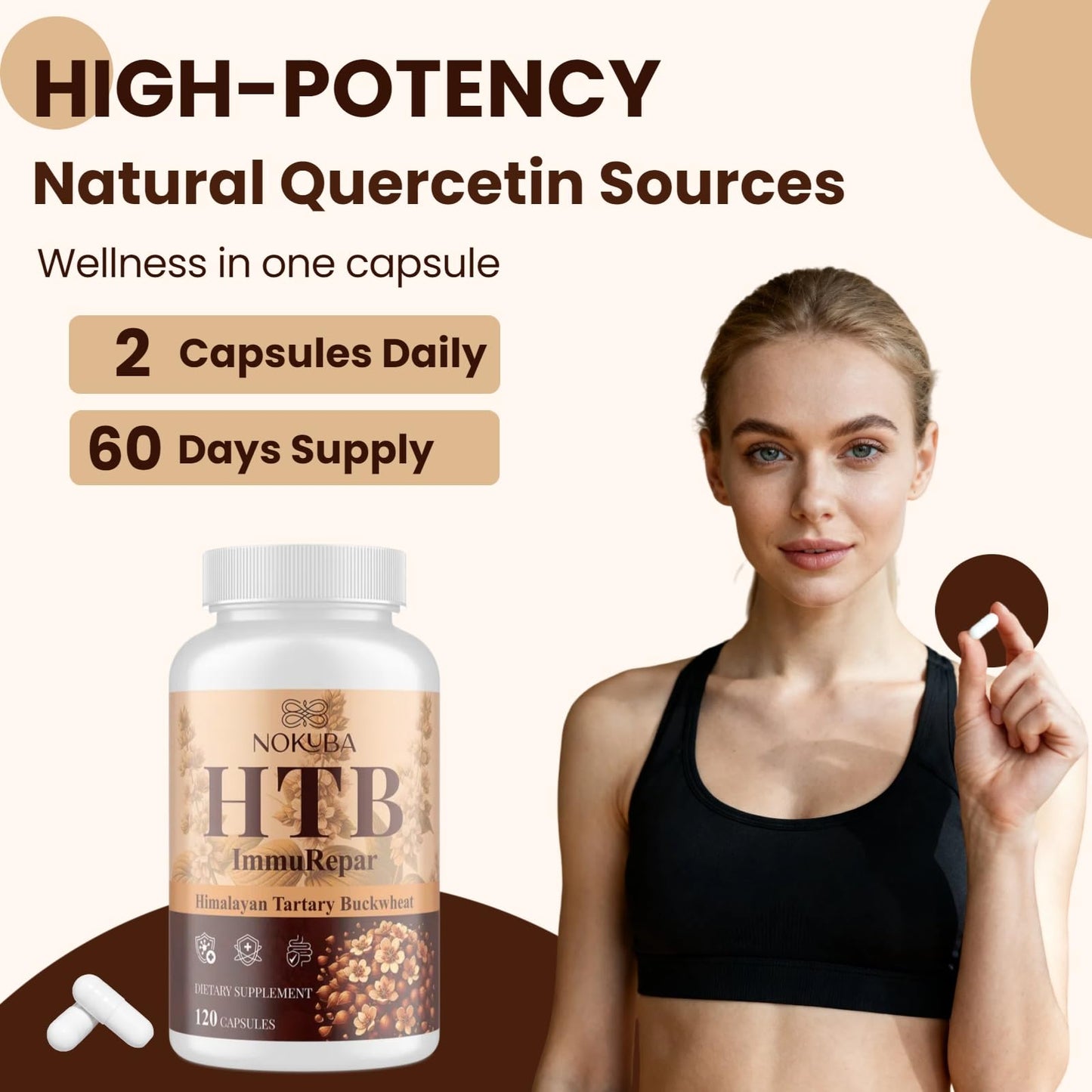 Nokuba Immune Support - Himalayan Tartary Buckwheat, Quercetin, Zinc, Vitamin C & D3 | 120 Vegan Capsules