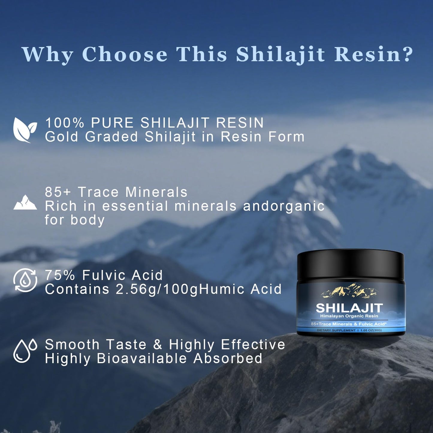 Himalayan Shilajit Resin 600mg – 85+ Minerals, Fulvic Acid | Energy & Immunity