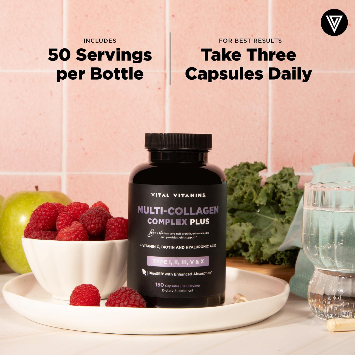 Vital Vitamins Multi Collagen Complex Plus - 150 Capsules | Hair, Skin, Nails