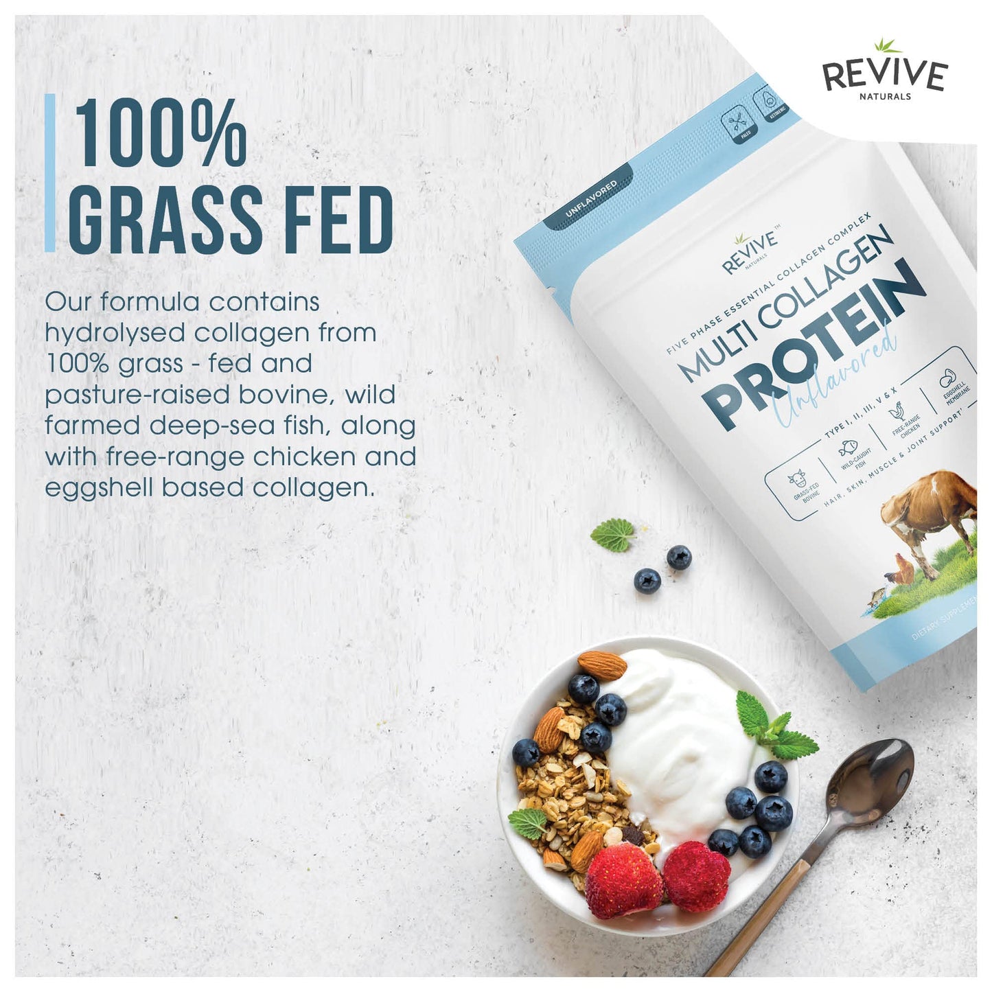 Multi Collagen Protein Powder (16oz) - Five Types I-X | Grass-Fed Bovine, Marine, Chicken & Eggshell