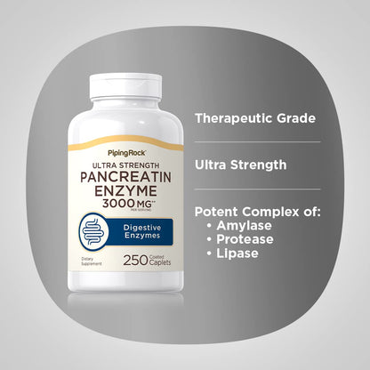 Piping Rock Pancreatin Digestive Enzymes – Ultra Strength 3000mg | Pack of 2 | Non-GMO, Gluten Free