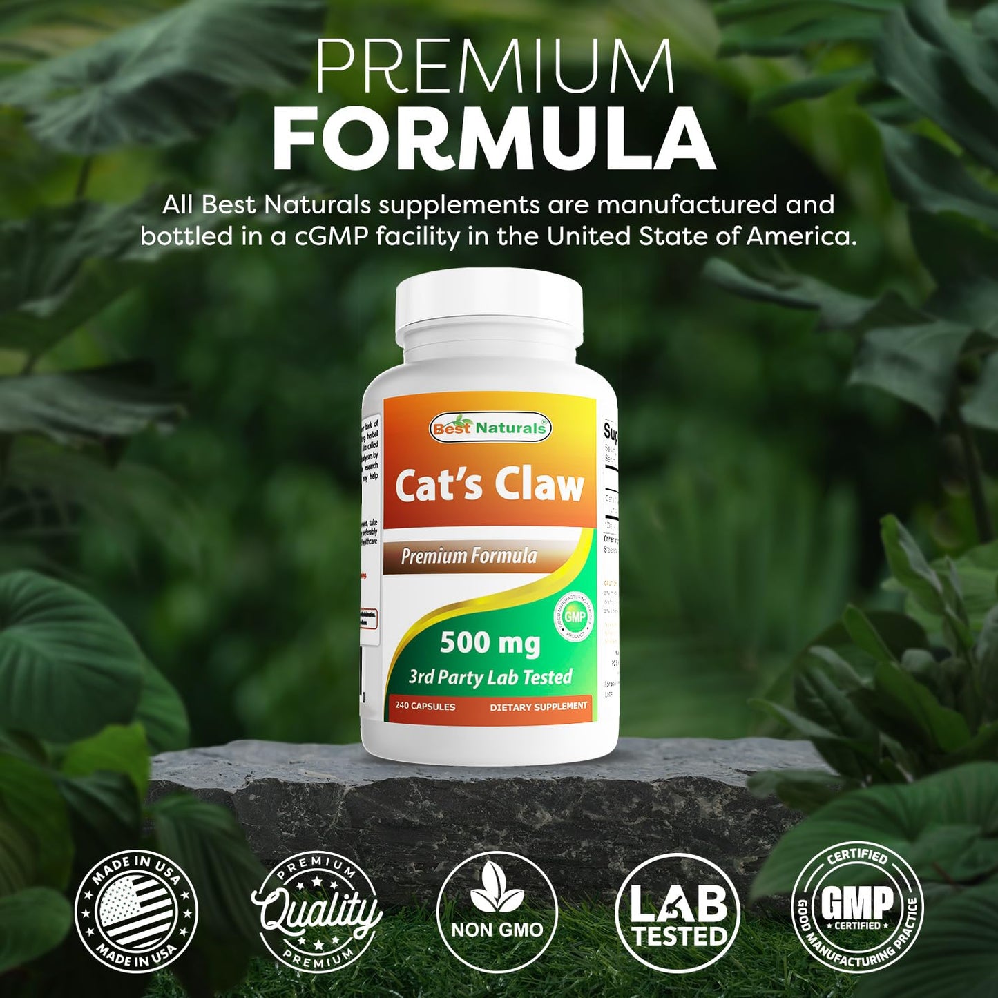 Best Naturals Cat's Claw Capsule 500 mg – 240 Count | Non-GMO, Gluten-Free