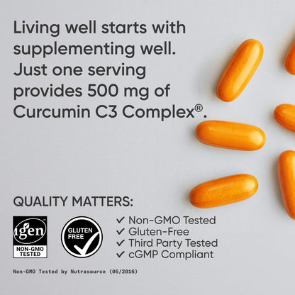 Sports Research Turmeric Curcumin C3 Complex with BioPerine - 60 Softgels, 95% Curcuminoids