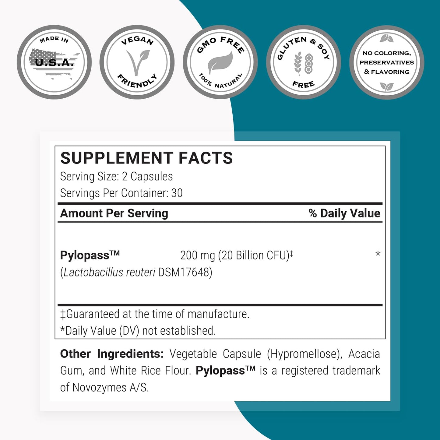Supersmart H. Pylori Formula – 20 Billion CFU Daily Probiotic (Pylopass DSM17648)