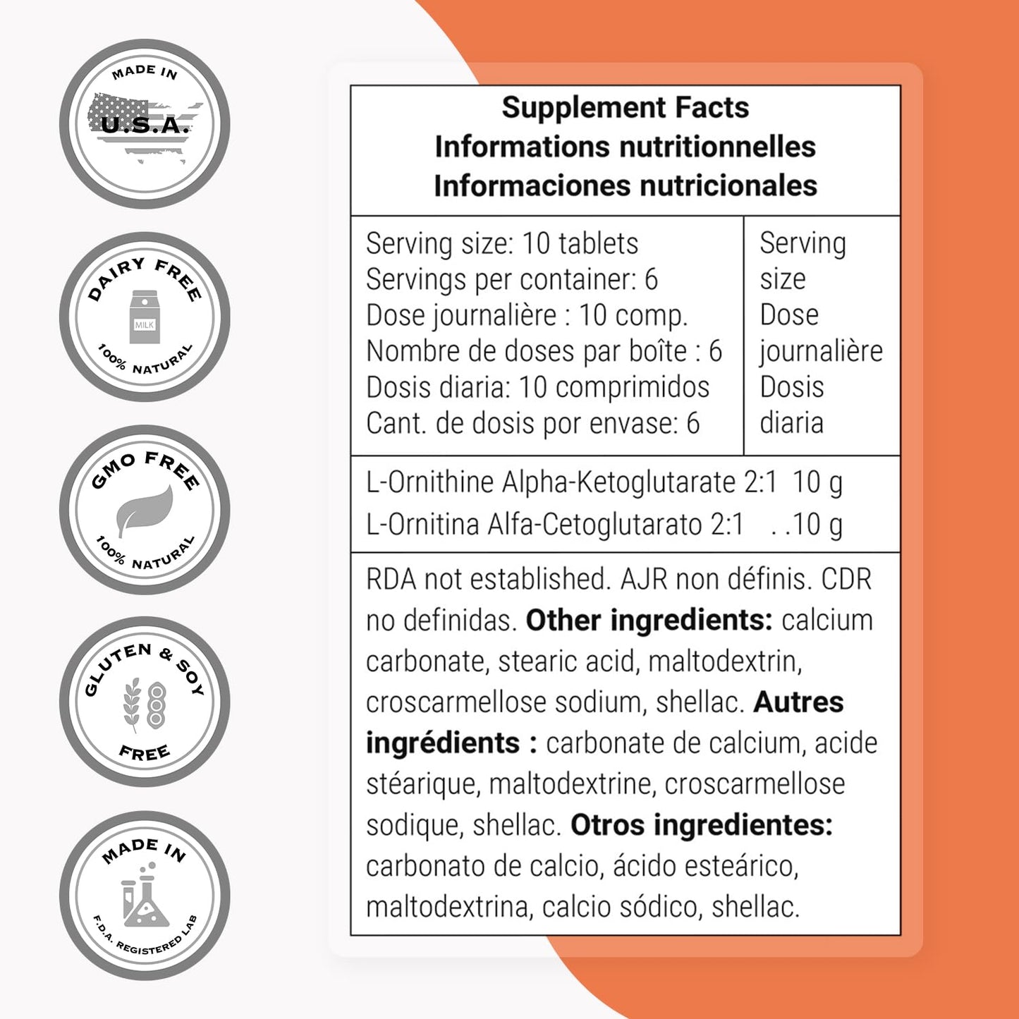 Supersmart OKG 10g per Day - L-Ornithine Alpha Ketoglutarate Supplement - 60 Tablets