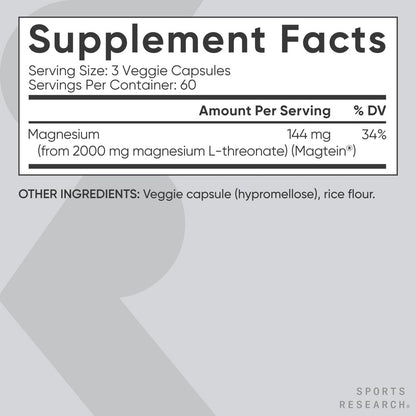 Sports Research Magtein Magnesium L-Threonate Capsules – Brain Health & Cognition