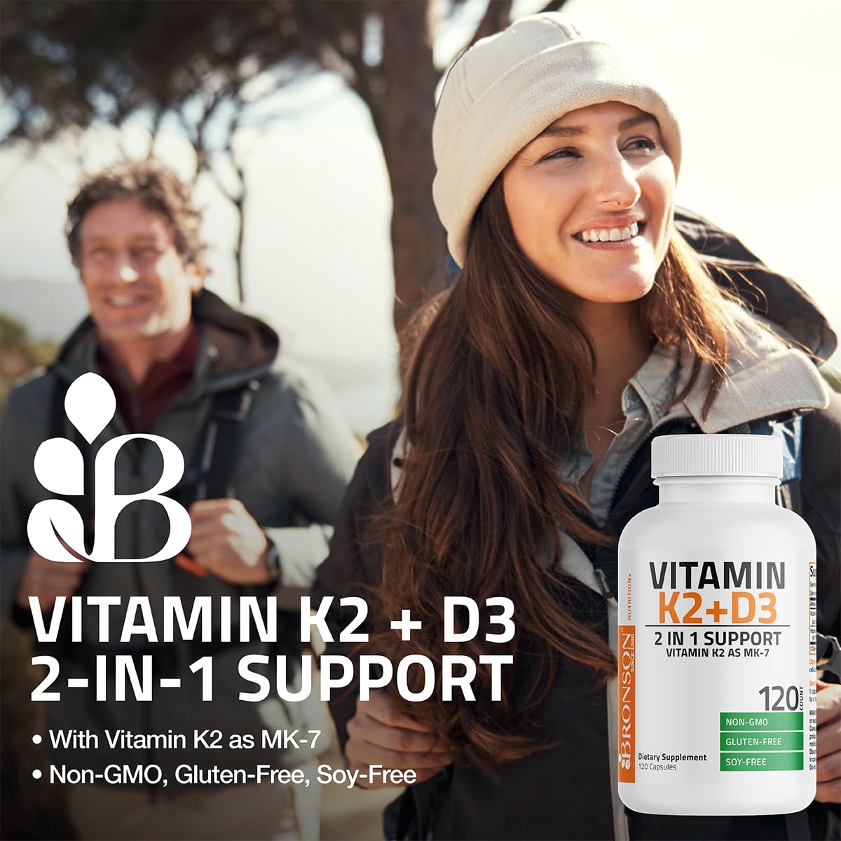 Bronson Vitamin K2 MK-7 with D3 – Non-GMO, 360 Capsules, 5000 IU D3