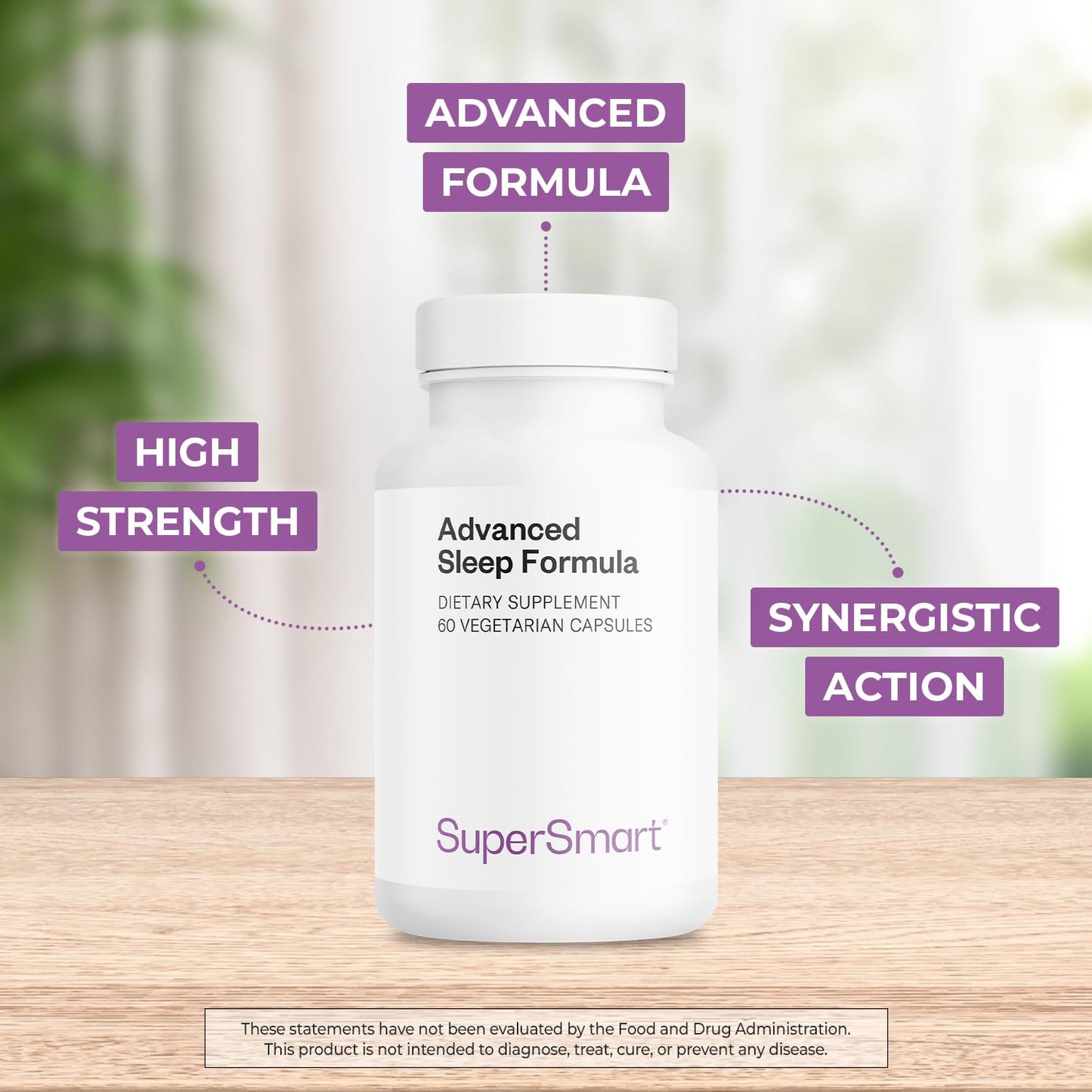 Supersmart Advanced Sleep Formula (High Strength) - Melatonin, Valerian, California Poppy | 60 Vegetarian Capsules | Non-GMO & Gluten Free