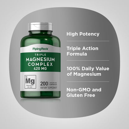 Piping Rock Triple Magnesium Complex 420 mg | 200 Capsules | Pack of 2