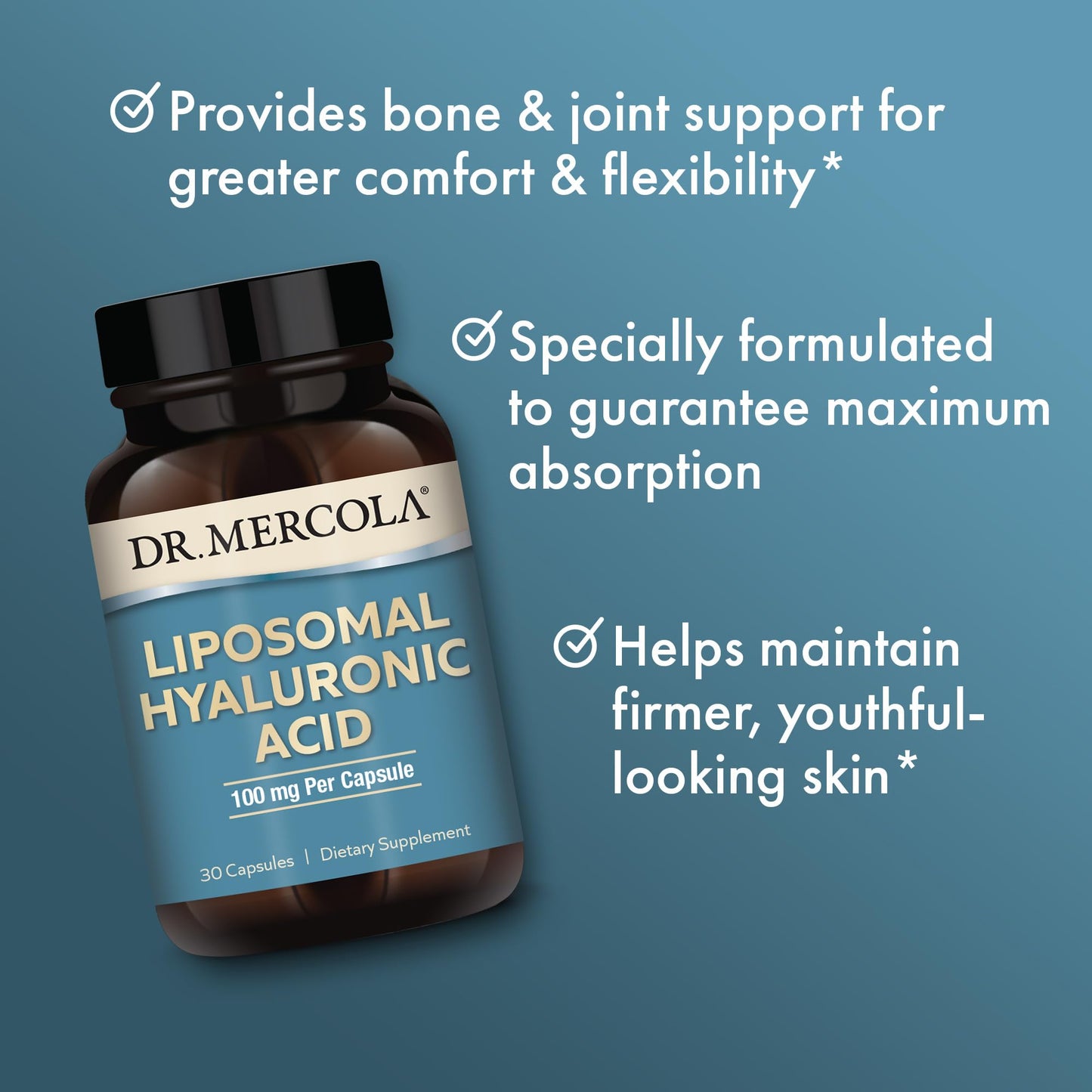 Dr. Mercola Liposomal Hyaluronic Acid – 30 Servings, 100 mg per Capsule, Non-GMO