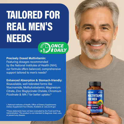 Multivitamin for Men 46in1 - Bioavailable & Gentle on Stomach | Made in USA - 90 Capsules