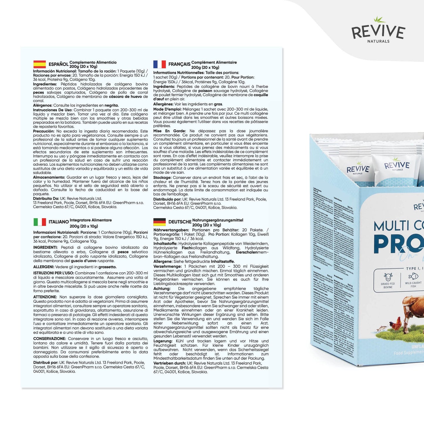 Multi Collagen Protein Powder Packets – Types I, II, III, V & X | Grass-Fed Bovine, Wild-Caught Fish, Free-Range Chicken & Eggshell Collagen | Non-GMO, Halal | 10g per Scoop | 20 Packets