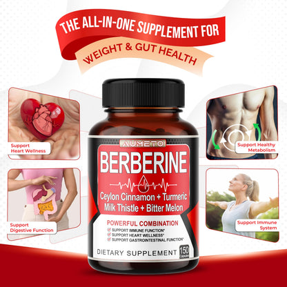 8 in 1 Berberine Supplement - Aumeto | Supports Digestion & Immunity (150-Day Supply)