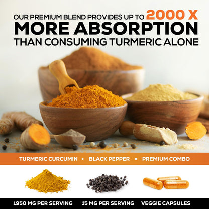 Turmeric Curcumin 1950mg with BioPerine - 95% Curcuminoids | Made in USA | 60 Capsules