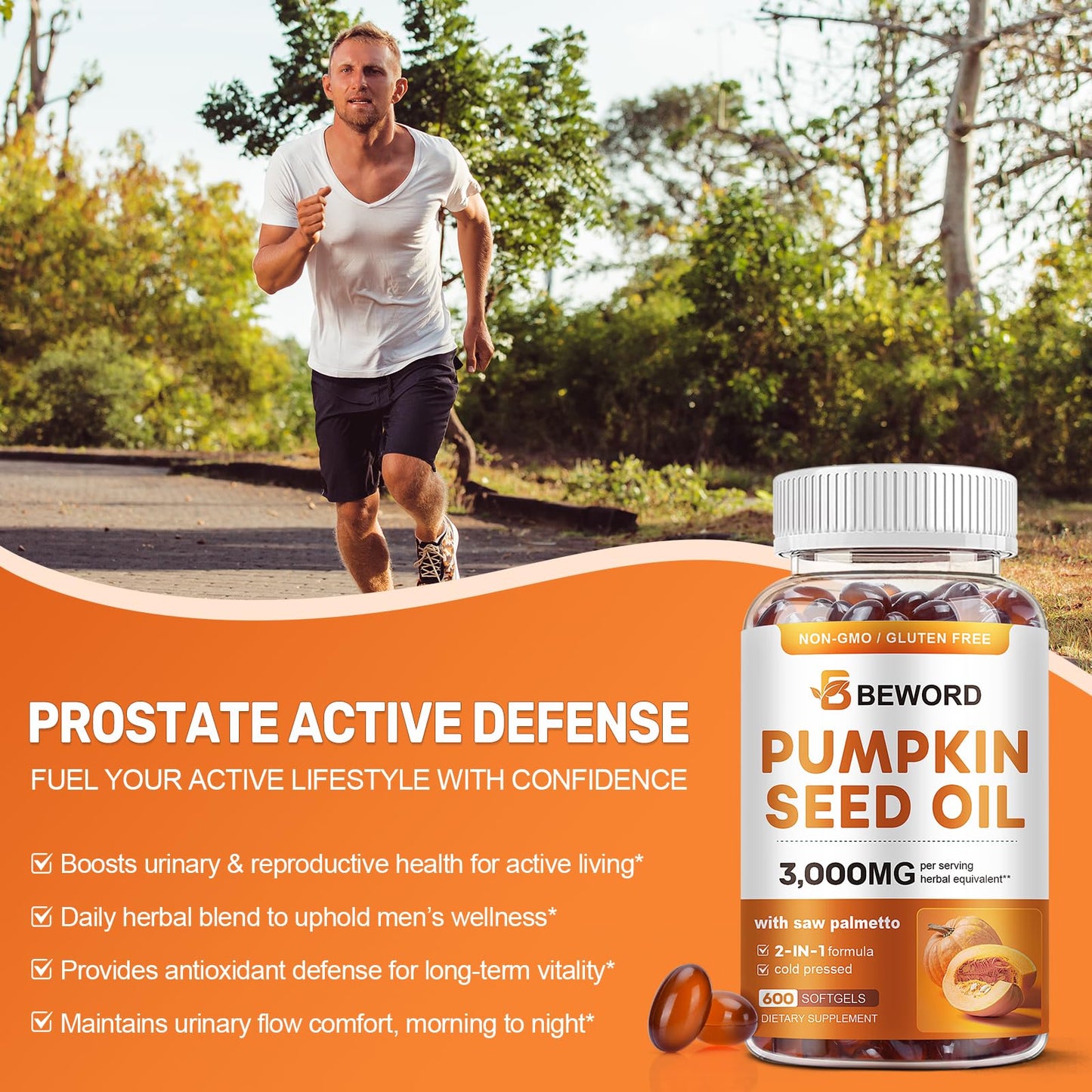 Pumpkin Seed Oil with Saw Palmetto Softgels - 3000mg | 600 Softgels | Cold-Pressed | Non-GMO