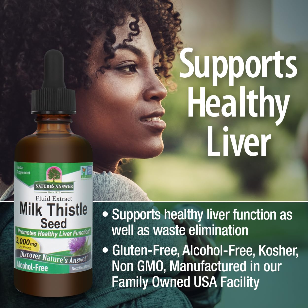 Nature's Answer Milk Thistle 2 oz Alcohol-Free Liver Support - Made in USA