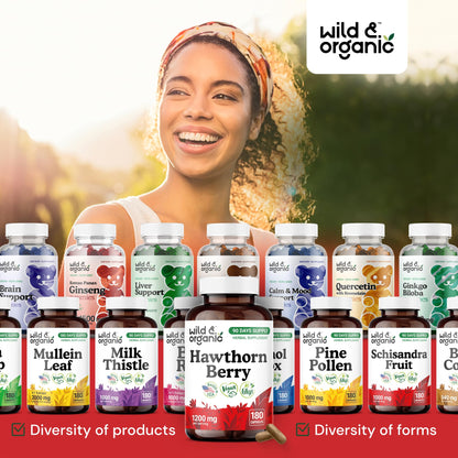 Wild & Organic Hawthorn Berry Capsules 1200 mg - 180 Count | Vegan, Non-GMO