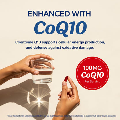 Omega 3 Fish Oil + CoQ10 – 1305mg Omega-3, 100mg CoQ10 | Heart Health | Non-GMO | 60 ct