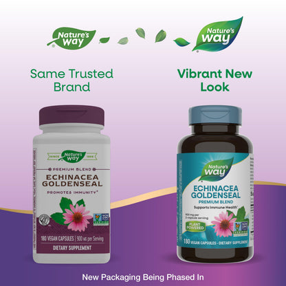 Nature's Way Echinacea Goldenseal - 900 mg Echinacea, 7-Herb Blend Immune Support | Gluten Free | 180 Vegan Capsules (Pack of 2)