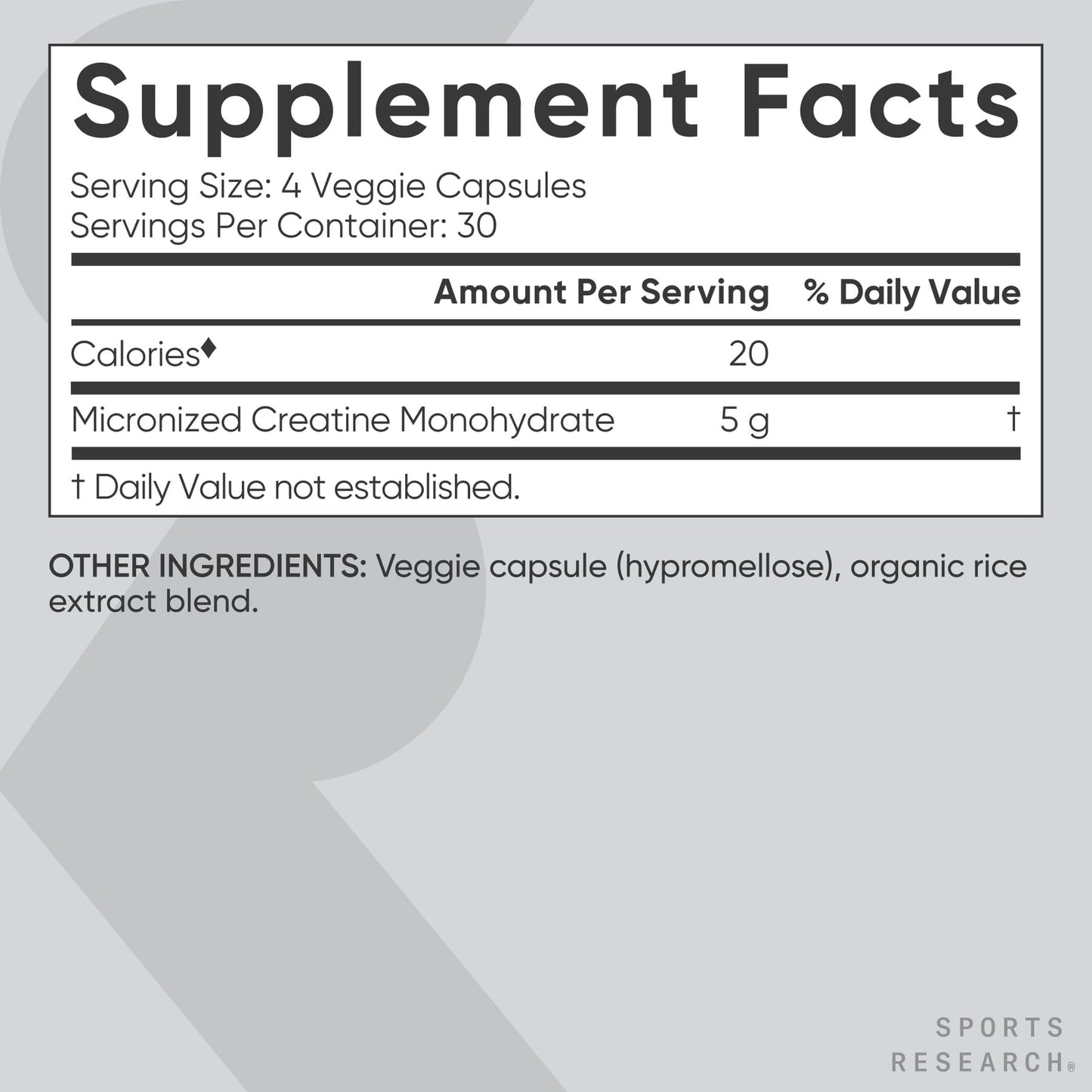 Sports Research Creatine Monohydrate Capsules - 5g per Serving, 30 Servings | Non-GMO, Vegan Certified