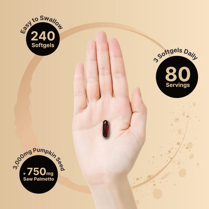 Virgin Pumpkin Seed Oil 3,000mg + Saw Palmetto – Cold-Pressed, Non-GMO | Prostate & Bladder Support, 240 Softgels