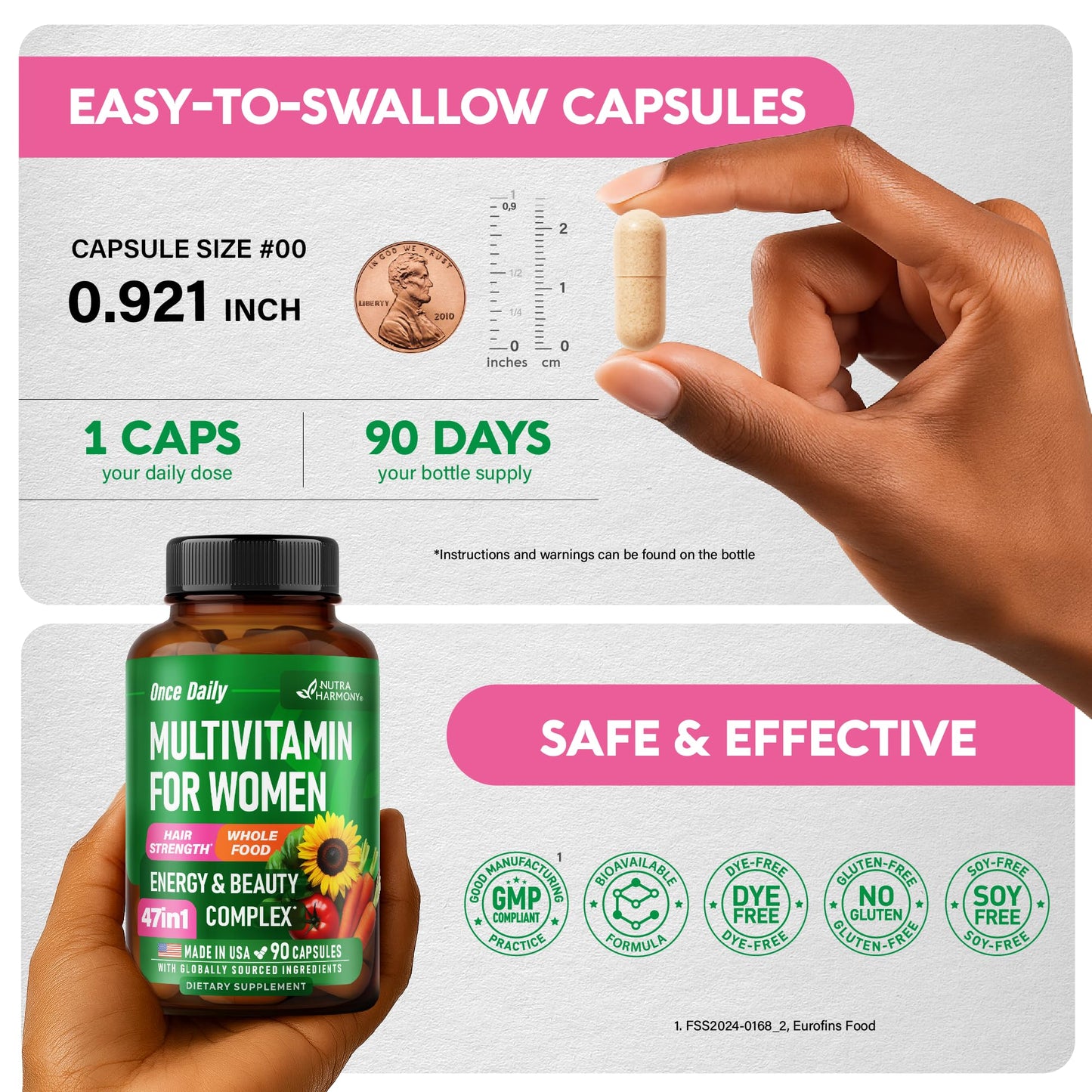 Multivitamin for Women 47-in-1 | Hair Growth, Digestion & Metabolism | Iron | Made in USA | 90 Capsules