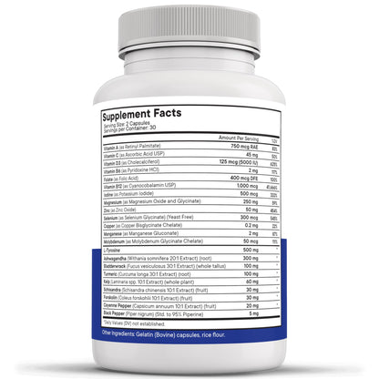 Thyroid Support Supplement for Women & Men with Iodine, B12, Zinc, Selenium, Ashwagandha, Bladderwrack, Turmeric, Schisandra - Non-GMO, Vegetarian - 180 Count