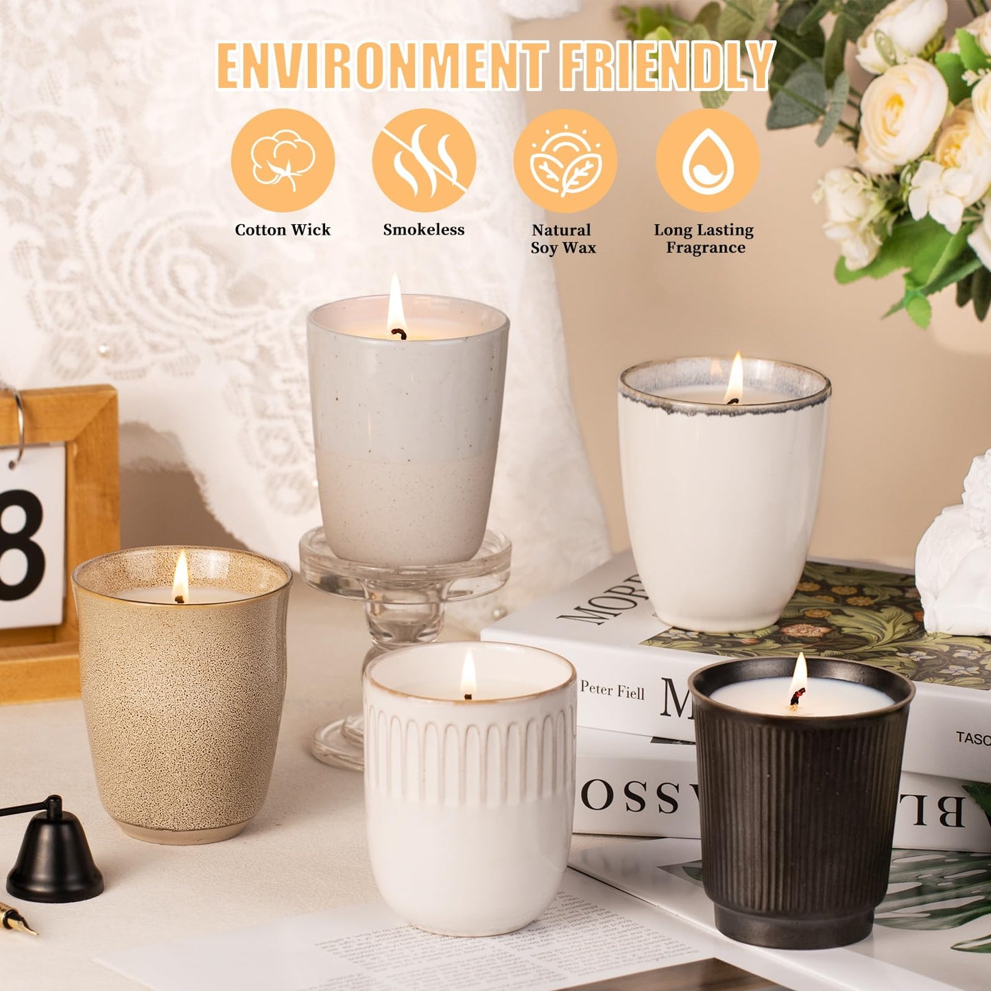 9oz White Soy Scented Candle – Lavender Aromatherapy Jar, Ceramic Cup 7 (Non-Toxic Gift)