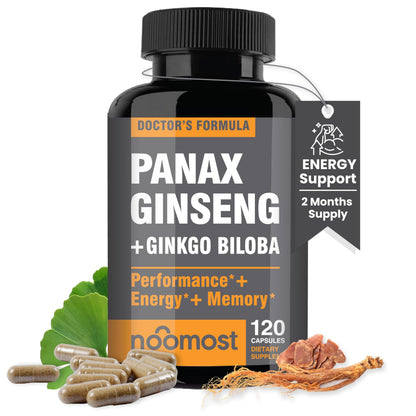 NooMost Korean Red Panax Ginseng + Ginkgo Biloba – 120 Vegan Capsules