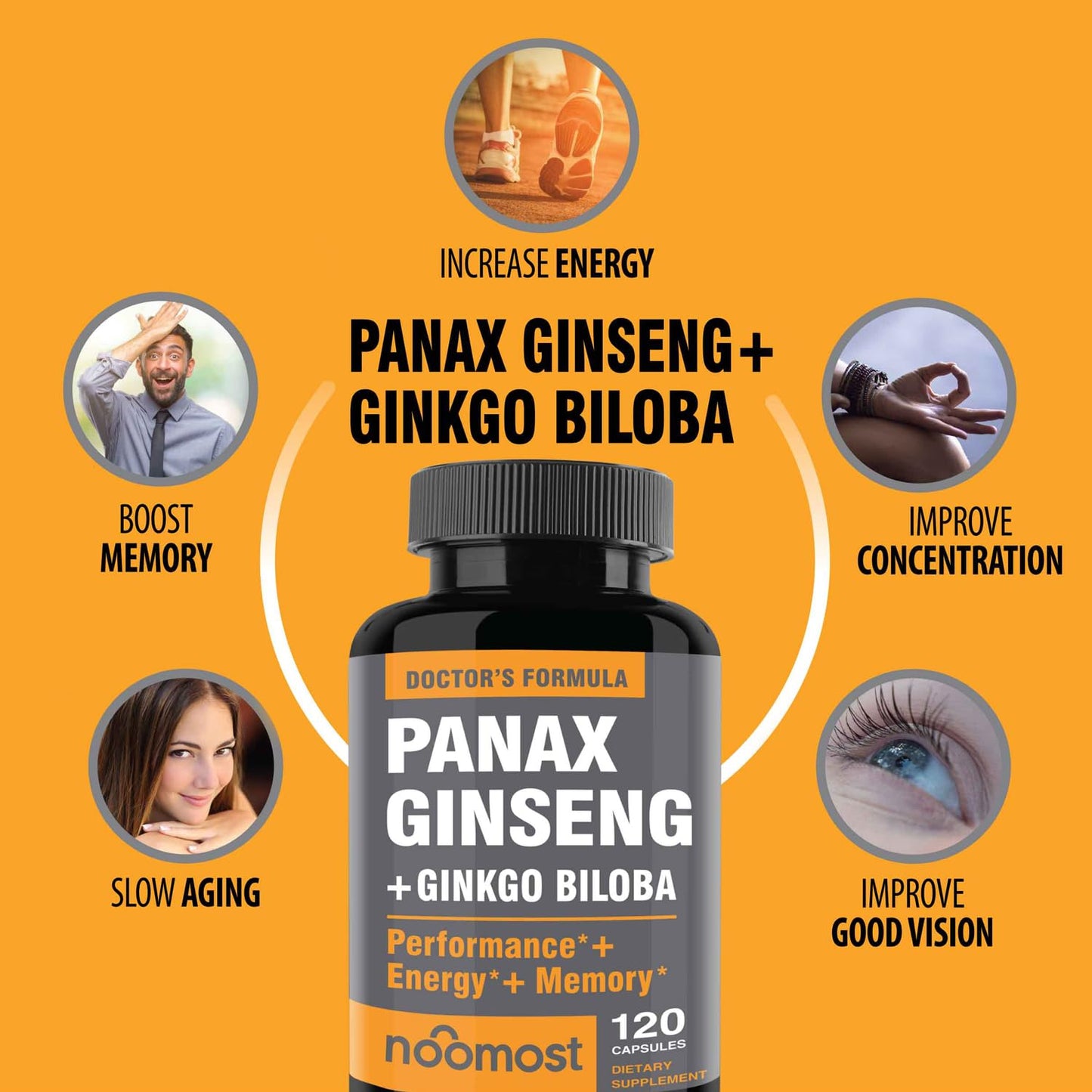 NooMost Korean Red Panax Ginseng + Ginkgo Biloba – 120 Vegan Capsules