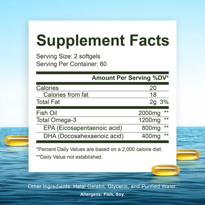 Noor Vitamins Ultra Omega-3 Halal Fish Oil, 120 Softgels — 800mg EPA / 400mg DHA