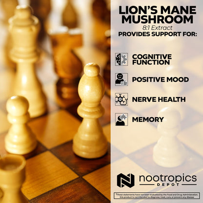 Nootropics Depot Lion's Mane Mushroom Capsules 500mg | 60 Count | 8:1 Dual Extract