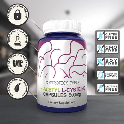 Nootropics Depot NAC 500mg Capsules – N-Acetyl L-Cysteine, 180 Count
