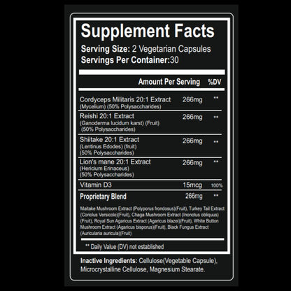 Nootrum Mushrooms | 1 Month Capsule Supply with Lion's Mane, Cordyceps & Reishi