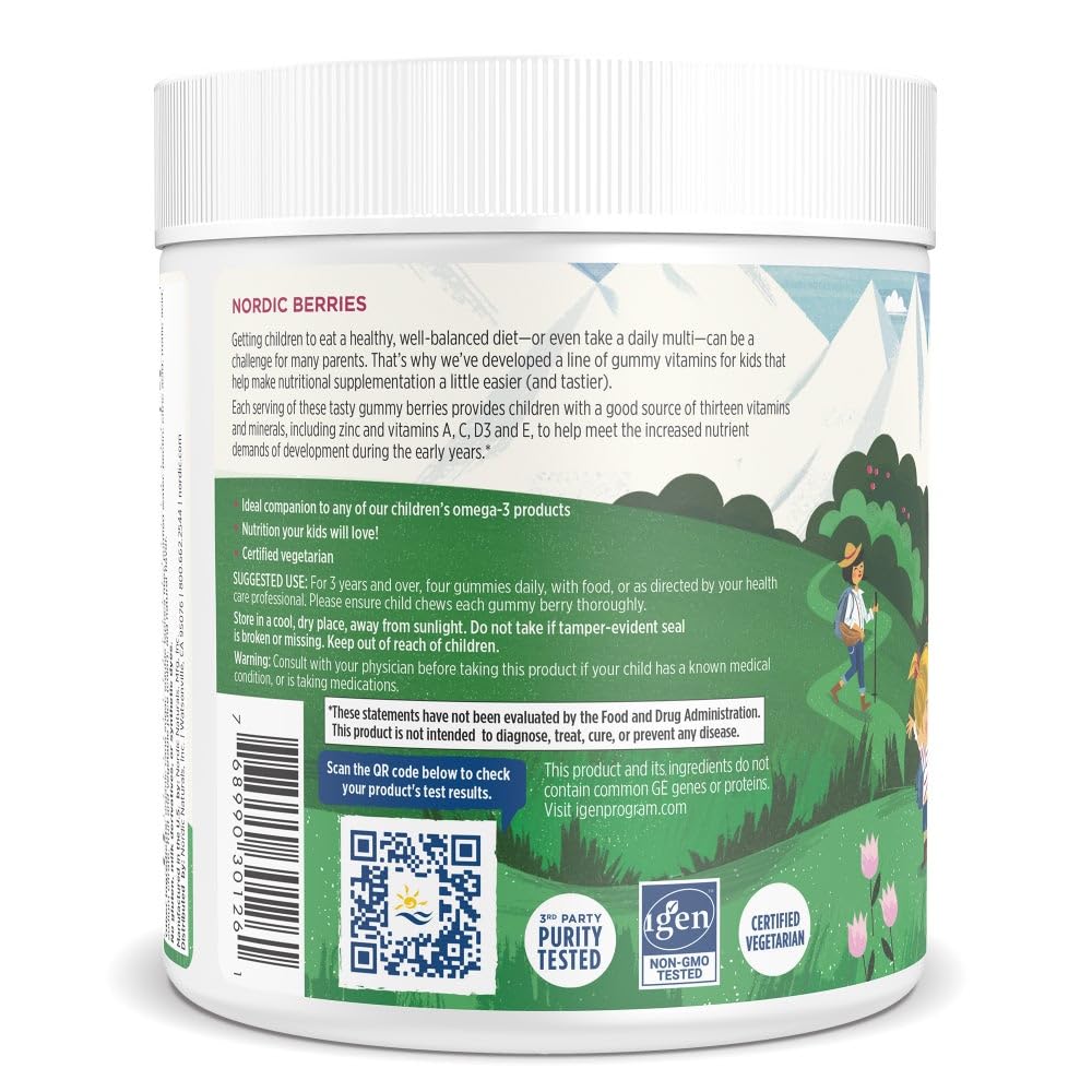 Nordic Berries Cherry Berry Gummies for Kids – 120 Gummies | Ages 2+ | Non-GMO, Vegetarian | 30 Servings