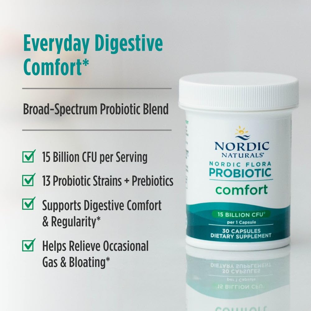 Nordic Flora Probiotic Comfort – 30 Capsules, 13 Strains, 15B Cultures | Vegan & Non-GMO