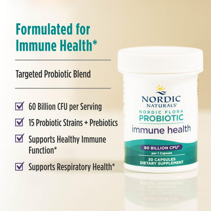 Nordic Naturals Nordic Flora Probiotic Immune Health – 30 Capsules, 15 Strains, Vegan