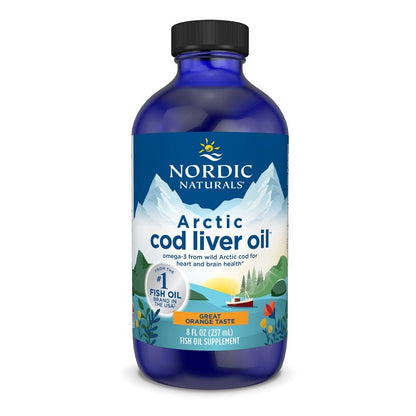 Nordic Naturals Arctic Cod Liver Oil Orange - 8 oz | 1060 mg Total Omega-3s (EPA & DHA) | Heart & Brain Health | Non-GMO | 48 Servings