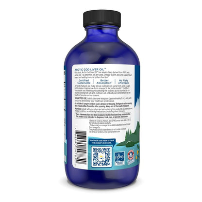 Nordic Naturals Arctic Cod Liver Oil Orange - 8 oz | 1060 mg Total Omega-3s (EPA & DHA) | Heart & Brain Health | Non-GMO | 48 Servings