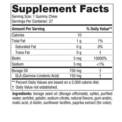 Nordic Naturals Zero Sugar Hair & Skin Gummy Chews Biotin + GLA