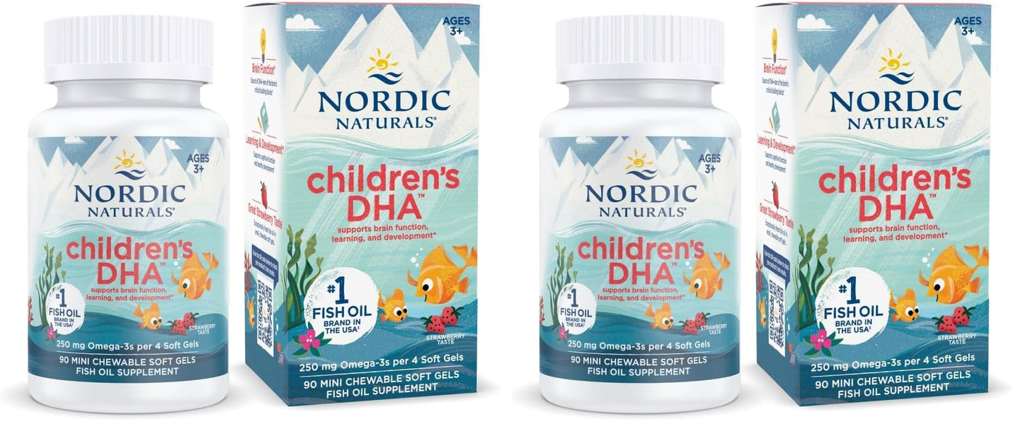 Nordic Naturals Children's DHA Strawberry – 90 Mini Chewables (Pack of 2) – 250 mg Omega-3 EPA & DHA